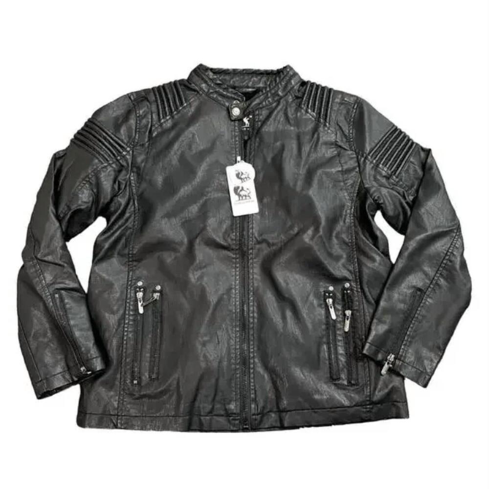 NEW DAVID OUTERWEAR men’s faux leather moto jacket in black